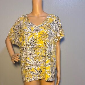 J Jill Tropical Floral Yellow Women's Top